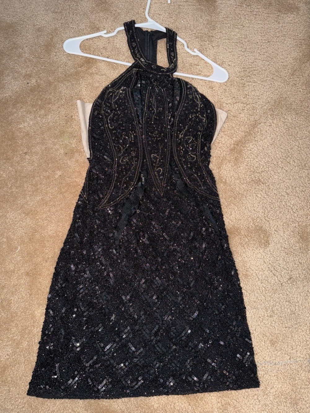 Sherri Hill Black Halter Beaded Cocktail Dress